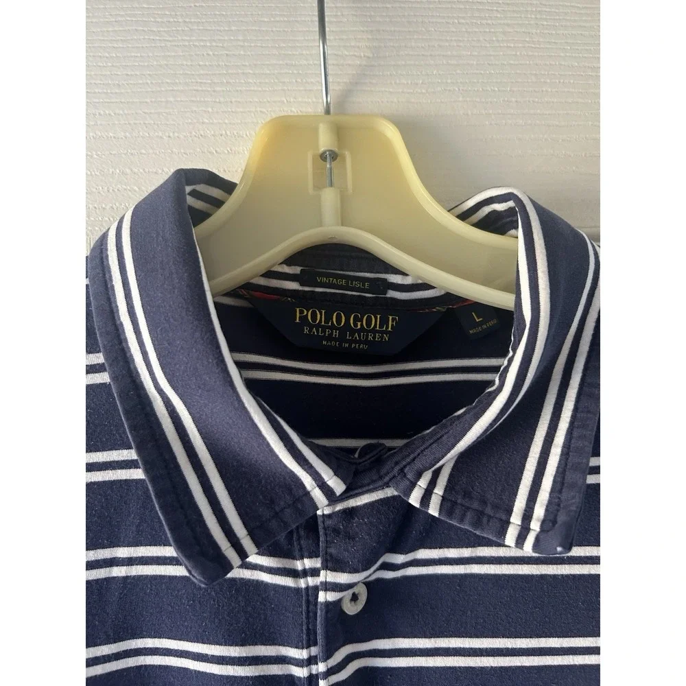 Polo Golf Ralph Lauren Navy Striped Vintage Lisle U.S. Open Oakmont 2016 Men's L